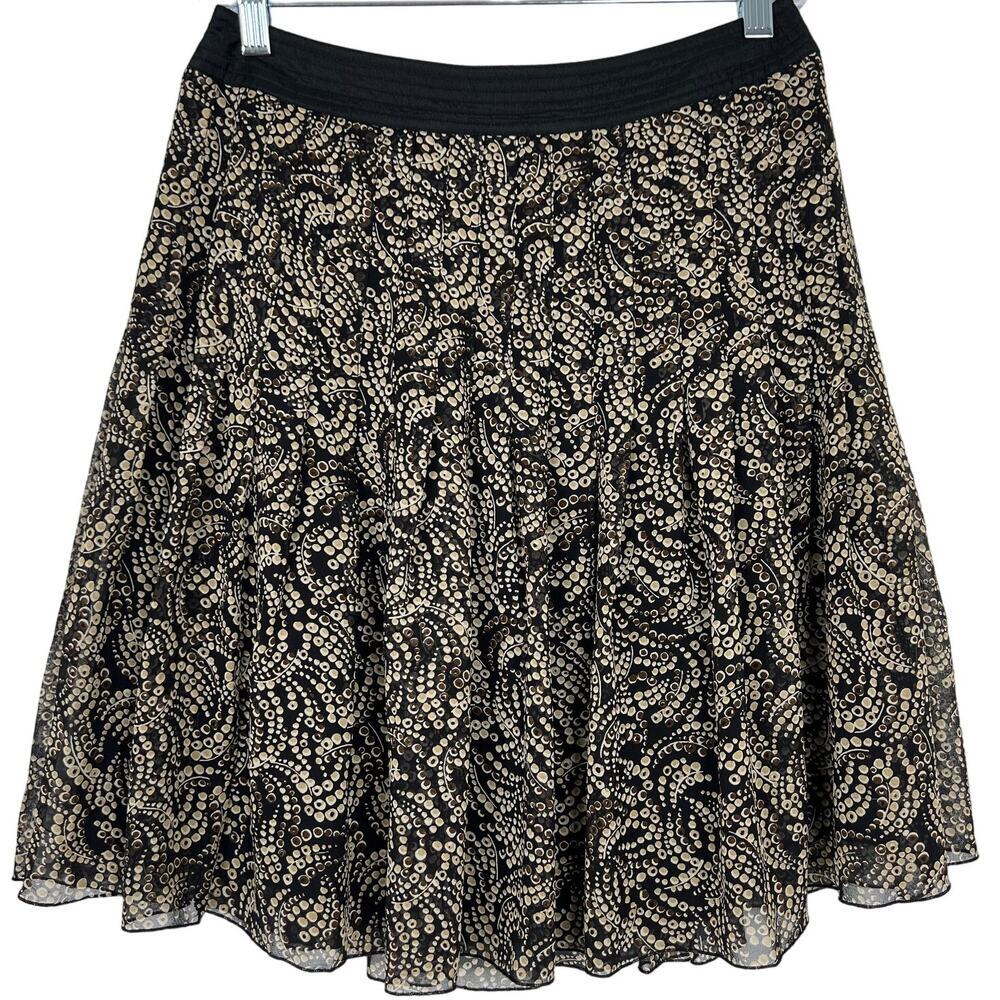 Vintage Nine West 100% Silk Multicolor Pattern Pleated Side Zipper Skirt Size 2